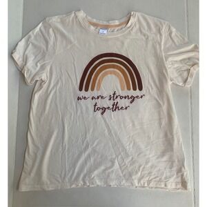 Sweet Soul Clothing Co Graphic Tee Womens Medium Cream Rainbow Stronger Together
